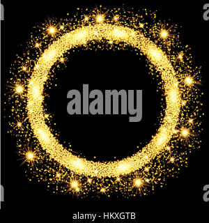Glow glitter Gold Circle frame avec des étoiles. Vector illustration. Banque D'Images
