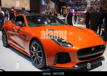 Genève, Suisse - 1 mars 2016 : Nouvelles 2017 Jaguar F-Type Coupé DVS a présenté à la 86e International Salon Automobile de Genève à Palexpo, Genève. Banque D'Images