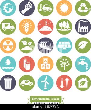 Collection de l'environnement et des changements relatifs ronde couleur vector icons Illustration de Vecteur