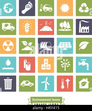 Collection de l'environnement et des changements de couleur carré connexes vector icons Illustration de Vecteur