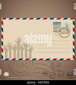 Enveloppe Vintage dessins avec des timbres-poste. Vector illustration. Illustration de Vecteur