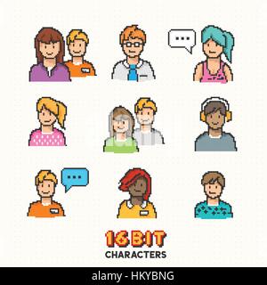 Une collection de jeunes adultes en caractères de 16 bits. Vector illustration Illustration de Vecteur
