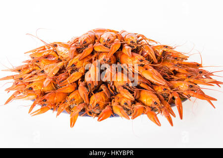 Photo de crawfishes bouillie rouge sur le plat Banque D'Images