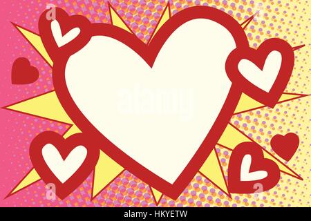 Valentines Red Heart fond pop art Illustration de Vecteur