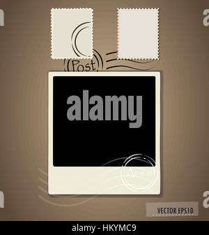 Vector illustration of a blank grunge post stamps et cadre photo. Illustration de Vecteur