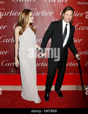 Angelina Jolie et Brad Pitt arriver au Festival du Film de Palm Springs à Palm Springs, Californie, le 7 janvier 2012. Photo par Francis Specker Banque D'Images