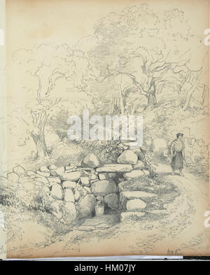 Cette image du carnet de croquis de la famille Lines montre un croquis de Llanbedr bien, soulignant la beauté naturelle et l'atmosphère paisible de l'endroit. La famille était connue pour documenter leurs voyages à travers compris Banque D'Images