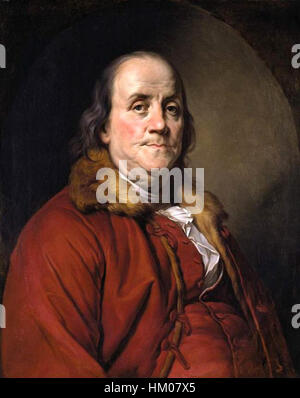Le portrait de Benjamin Franklin par Joseph Duplessis capture la ressemblance du père fondateur américain, une figure importante de l’histoire américaine et européenne. Banque D'Images
