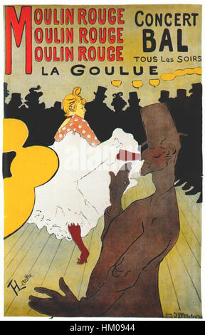 L'affiche de 1891 d'Henri Toulouse-Lautrec *Moulin Rouge, la Goulue* est l'une des images les plus emblématiques de la belle époque française. Il met en vedette la célèbre danseuse Can-Can, la Goulue, et capture l'atmosphère animée et extravagante de la vie nocturne parisienne. Les couleurs éclatantes et le design audacieux illustrent l'approche unique de Lautrec en matière d'affiche Banque D'Images