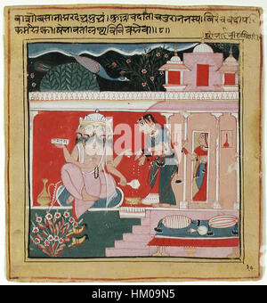 *Khambhavati Ragini de Malkos* est une peinture miniature indienne traditionnelle représentant le style classique ragini de musique et de danse, avec des détails complexes de la figure féminine et des instruments de musique, soulignant le style artistique de la région et de l'époque. Banque D'Images