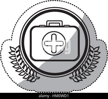 Avec l'aide d'autocollant monochrome firts kit avec symbole croix en cercle avec branches d'olive vector illustration Illustration de Vecteur