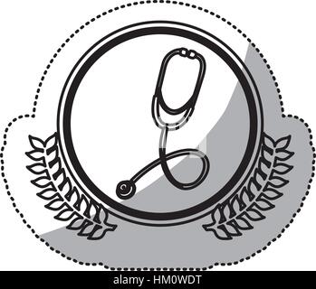 Autocollant monochrome avec stéthoscope dans cercle avec branches d'olive vector illustration Illustration de Vecteur