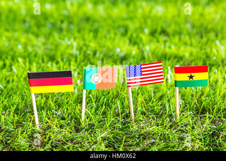 Coupe papier de drapeaux sur l'herbe pour le Soccer Championship 2014 , groupe G Banque D'Images