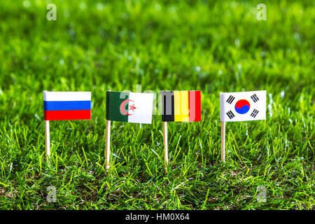 Coupe papier de drapeaux sur l'herbe pour le Soccer Championship 2014 , le groupe H Banque D'Images