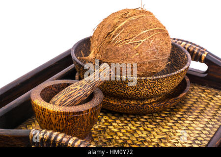 Des ustensiles de cuisine fabriqués à partir de noix de coco Banque D'Images