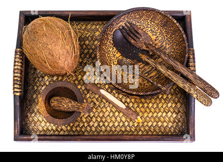 Des ustensiles de cuisine fabriqués à partir de noix de coco Banque D'Images