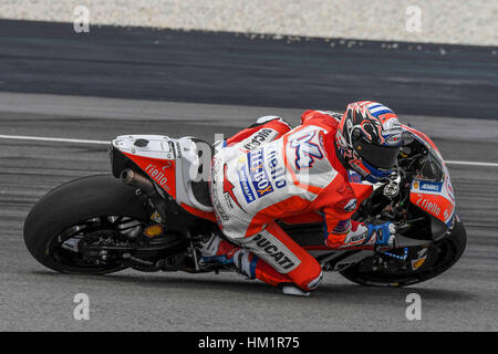 Sepang, en Malaisie. 1er février 2017. Andrea Dovizioso de l'Italie et DucatiTeam en action durant les essais pré-saison MotoGP à Sepang 2017 Circuit International de Sepang en Malaisie, le 01 février 2017 Crédit : marco iorio/Alamy Live News Banque D'Images