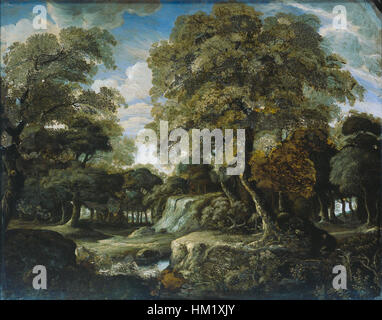 « View in the Woods » de Jan van der Heyden est un exemple classique de peinture paysagère néerlandaise du XVIIe siècle. L’œuvre met en évidence sa capacité à dépeindre la lumière naturelle et des scènes forestières détaillées, caractéristiques de sa maîtrise de la lumière et de la perspective dans le paysage élargi Banque D'Images