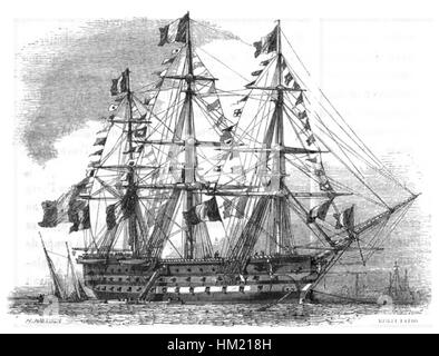 'La Marine' de Pacini est une peinture à l'huile qui dépeint une scène liée à l'histoire navale, mettant l'accent sur la puissance et la structure d'un environnement marin. Il capture le patrimoine maritime et la puissance militaire de l'époque. Banque D'Images