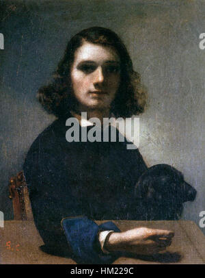 Autoportrait de Gustave Courbet, mettant en scène l’artiste aux côtés d’un chien noir. Cette peinture à l'huile illustre l'habileté de Courbet dans le portrait réaliste et son accent sur l'expression personnelle dans compris Banque D'Images