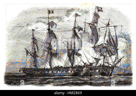 'La Marine' de l'artiste Pacini est une représentation vivante de la vie navale, mettant en vedette une flotte de navires dans un cadre maritime. La peinture capture le mouvement dynamique de l'océan et les détails complexes des navires, reflétant la marine intégrée du XVIIe siècle Banque D'Images