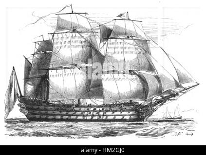 'La Marine' de l'artiste Pacini, capture une scène marine avec un accent sur les éléments maritimes. La peinture souligne l’harmonie entre la mer et les navires, reflétant l’attention de l’artiste aux détails complexes de l’eau et du ciel. Banque D'Images