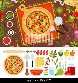Pizza mexicaine avec des ingrédients pour elle Illustration de Vecteur