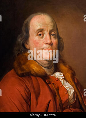 Benjamin Franklin. Portrait par le studio de Duplessis - Copie de la col fourré Portrait - Huile sur toile, c.1779 Banque D'Images