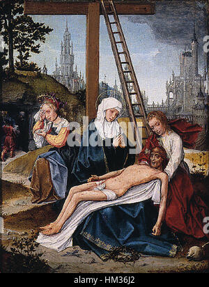 La « Lamentation » de Jan Provoost représente une scène poignante de la théologie chrétienne, illustrant le deuil du corps du Christ après la crucifixion. Cette peinture à l'huile capture l'intensité émotionnelle du moment, mettant en valeur la maîtrise du détail et de l'expression de Provoost dans les religieux intégrés Banque D'Images