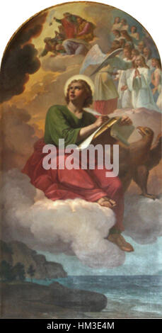 *SV. Janez Evangéliste* de Janez Wolf est une peinture à l'huile représentant Saint Jean l'évangéliste, l'un des douze apôtres de Jésus. La peinture met l'accent sur l'iconographie religieuse et l'approche stylistique typiques de l'art européen au XIXe siècle. Banque D'Images