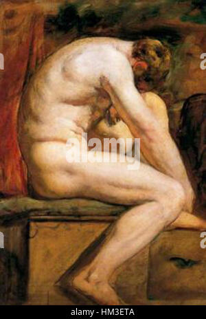 Homme nu assis de profil par William Etty Banque D'Images