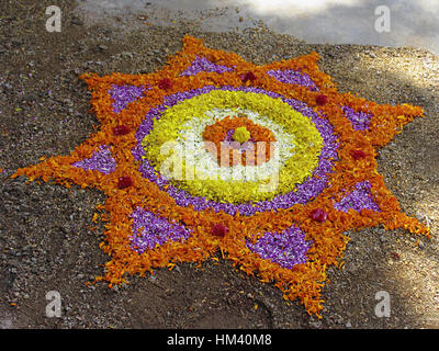 Pookalam ou la fleur décoration florale est un rituel Onam. Banque D'Images