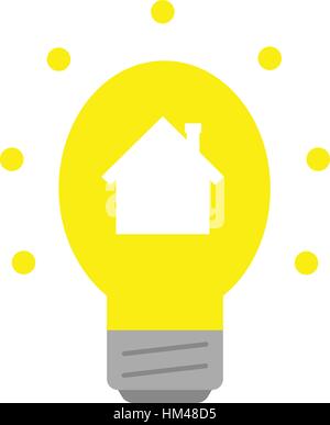 Ampoule jaune vecteur avec l'icône de la maison blanche. Illustration de Vecteur