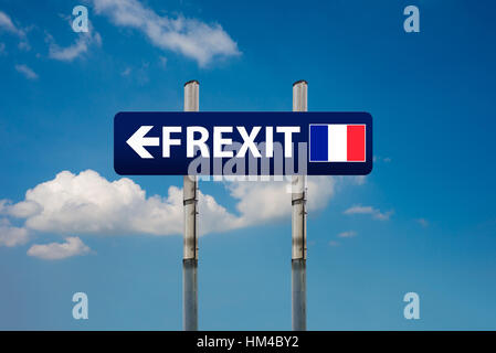 Un concept de deux panneaux routiers, élections françaises (frexit)et de l'Union européenne Banque D'Images