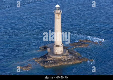 Vue aérienne du phare de La Haye en Goury (nord-ouest de la France) Banque D'Images