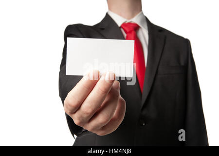 Close up shot of business man holding une carte d'affaires Banque D'Images