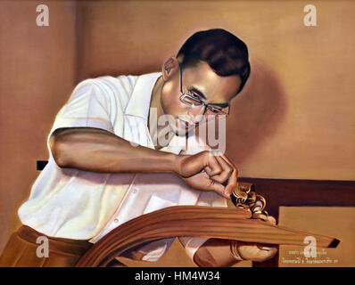 Le roi Bhumibol Adulyadej de Thaïlande 1927 - 2016 ( Le Roi Rama IX ) Peintures Université Rajamangala Bangkok Banque D'Images