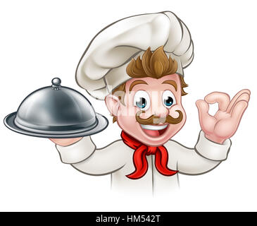 Chef d'un personnage tenant un besant d'argent ou au plateau cloche Banque D'Images