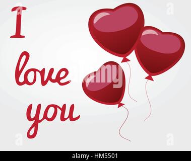 Vector illustration de carte de la Saint-Valentin avec ballons coeur rouge et d'amour vous text Illustration de Vecteur