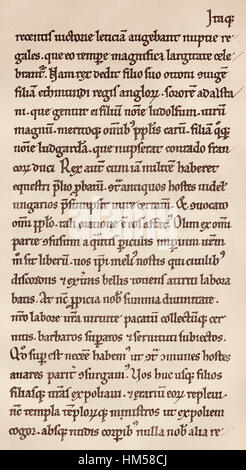 Préparatifs de guerre par Henri l'oiseleur contre la Hongrie, fac-similé d'une chronique, res gestae Saxonicae, écrit par Widukind de Corvey, 925-973, Banque D'Images