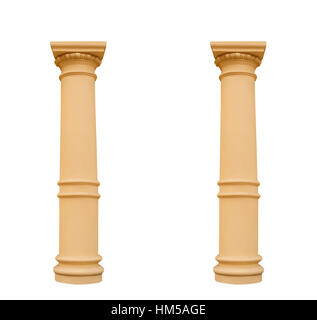 Deux colonnes dans le style ionique, isolé sur fond blanc Banque D'Images