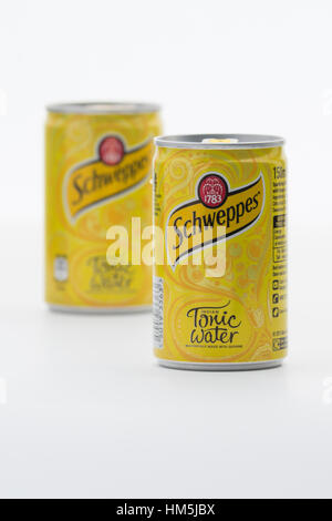 Schweppes Indian Tonic Water against white background Banque D'Images