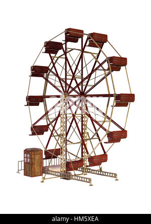 Le rendu 3D d'une grande roue vintage isolé sur fond blanc Banque D'Images