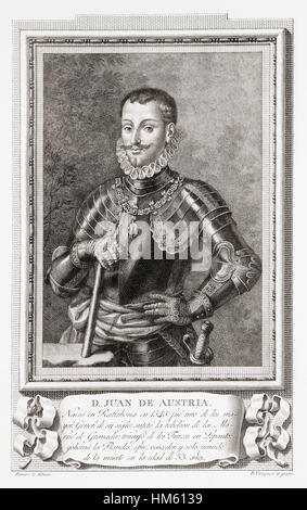 Jean d'Autriche, c.1547 - 1578, alias Don Juan d'Autriche, Don Juan de Austria. Fils illégitime du Saint empereur romain Charles V, chef militaire au service de son demi-frère, le roi Philippe II d'Espagne. Il est surtout connu pour ses victoire navale à la bataille de Lépante en 1571 contre l'Empire Ottoman. Après une gravure dans Retratos de Los Españoles Ilustres, publié à Madrid, 1791 Banque D'Images