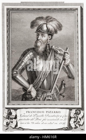Francisco Pizarro González, c.1471/1476 - 1541. Conquistador espagnol qui a dirigé l'expédition qui a conquis l'Empire Inca. Après une gravure dans Retratos de Los Españoles Ilustres, publié à Madrid, 1791 Banque D'Images