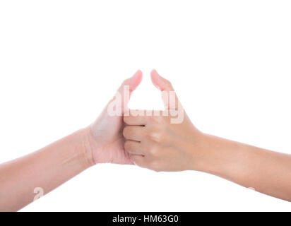 Les mains des femmes montre Thumbs up, isolated on white Banque D'Images