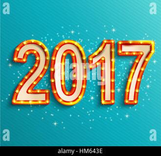 Bonne année 2017 shining light retro design créatif pour votre carte de voeux, invitation, flyers, affiches, brochures, bannières, calendrier. Vecteur. Illustration de Vecteur