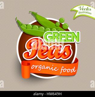 Pois vert lettrage logo typographie food label ou sticer. Concept pour les agriculteurs, le marché d'aliments biologiques, la conception de produit naturel.Vector illustration. Illustration de Vecteur