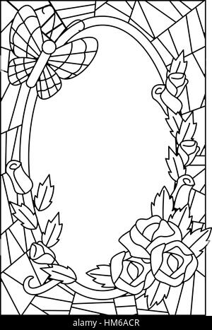 Illustration noir et blanc avec une page à colorier décorées de fleurs Banque D'Images