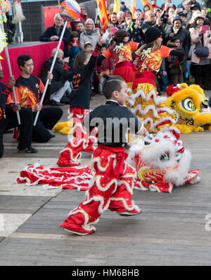 ROTTERDAM - Hollande,28 JANVIER 2016 : démonstration de kung fu au cours de l'ouverture du nouvel an chinois à Rotterdam le 28 janvier 2017, cet événement Banque D'Images